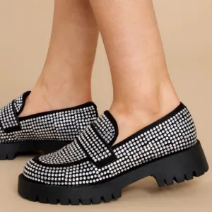 Steve Madden trifecta Black Rhinestone embellished platform Loafers NWOT