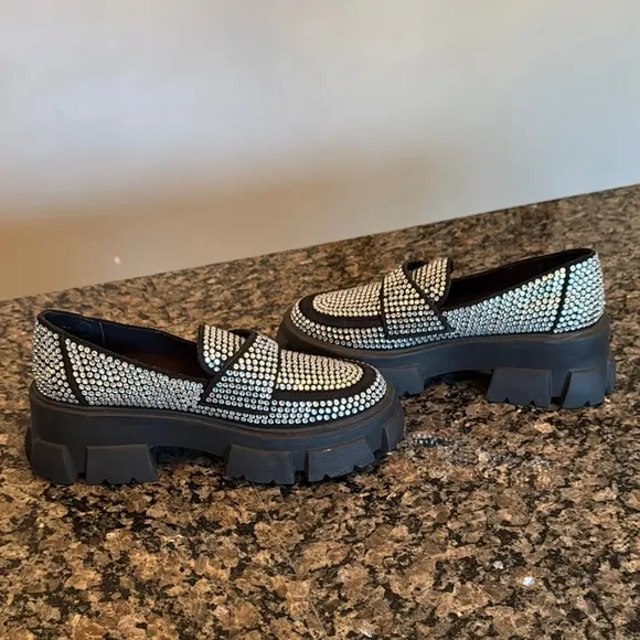 Steve Madden trifecta Black Rhinestone embellished platform Loafers NWOT