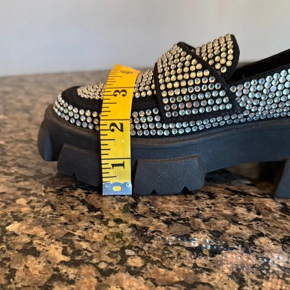 Steve Madden trifecta Black Rhinestone embellished platform Loafers NWOT