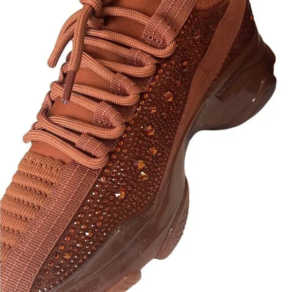 Steve Madden Maxima Burnt Orange Crystal Rhinestones Sneakers Size 7.5