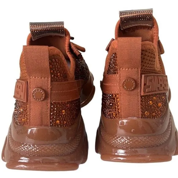 Steve Madden Maxima Burnt Orange Crystal Rhinestones Sneakers Size 7.5