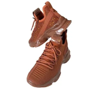Steve Madden Maxima Burnt Orange Crystal Rhinestones Sneakers Size 7.5
