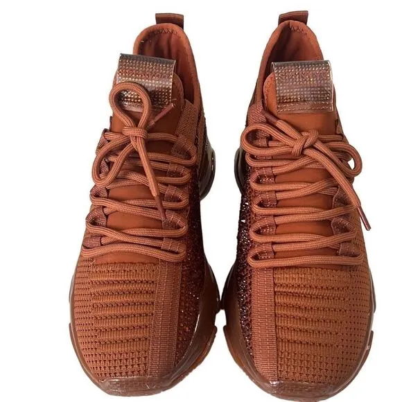 Steve Madden Maxima Burnt Orange Crystal Rhinestones Sneakers Size 7.5