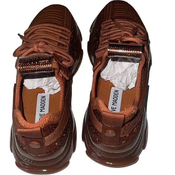 Steve Madden Maxima Burnt Orange Crystal Rhinestones Sneakers Size 7.5