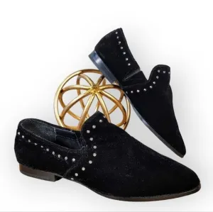Steven Steve Madden Archie Loafers Black Velvet Studded Flats Size 6