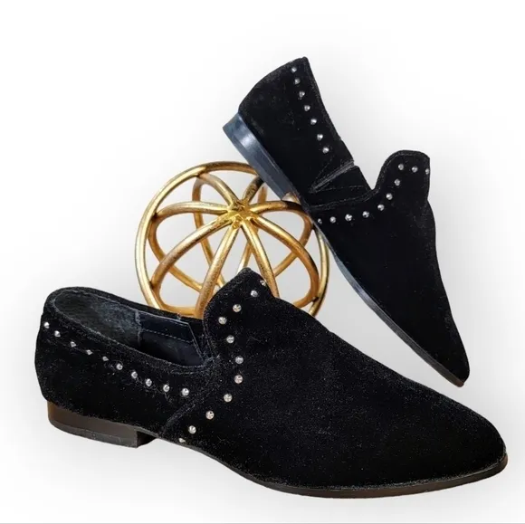 Steven Steve Madden Archie Loafers Black Velvet Studded Flats Size 6