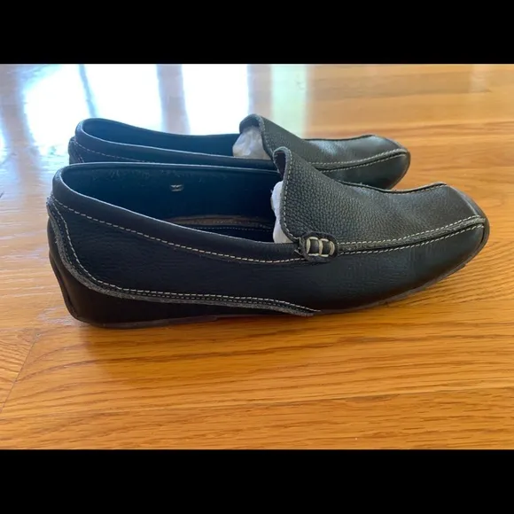 STREET WORK Womens Blue Leather Square Toe Slip-On Loafers Work Shoes Flats Sz 7
