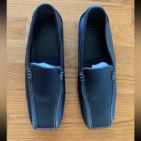 STREET WORK Womens Blue Leather Square Toe Slip-On Loafers Work Shoes Flats Sz 7