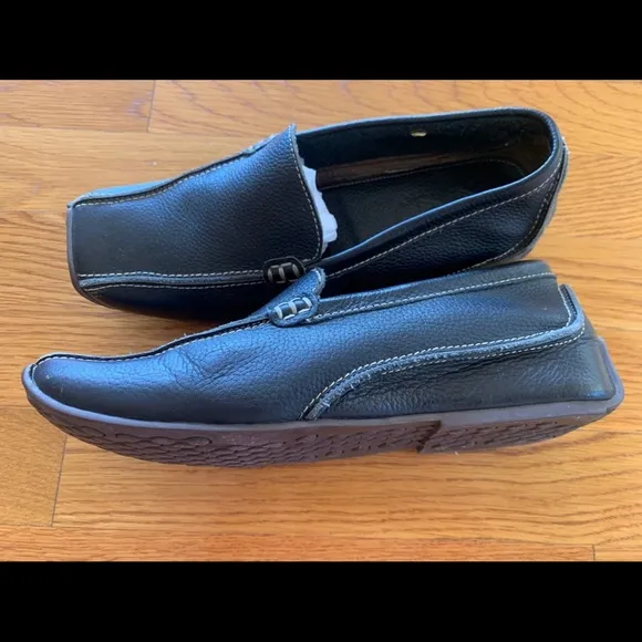 STREET WORK Womens Blue Leather Square Toe Slip-On Loafers Work Shoes Flats Sz 7