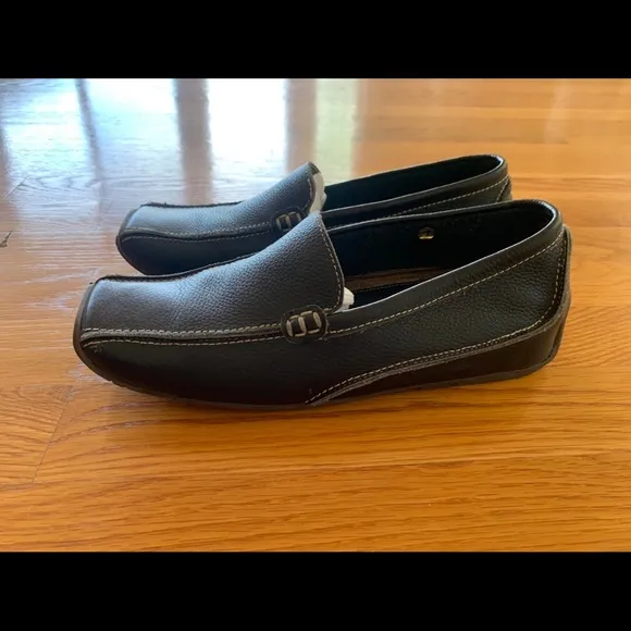 STREET WORK Womens Blue Leather Square Toe Slip-On Loafers Work Shoes Flats Sz 7