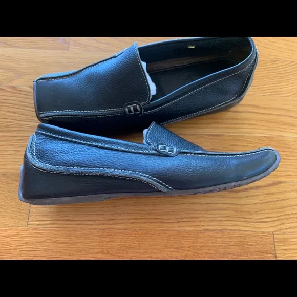 STREET WORK Womens Blue Leather Square Toe Slip-On Loafers Work Shoes Flats Sz 7