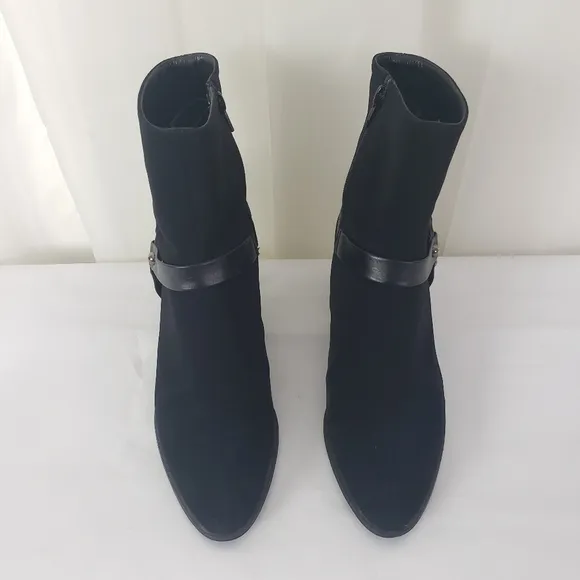 Stuart Weitzman black Gore-Tex zip ankle boots leather stud harness detail 8.5