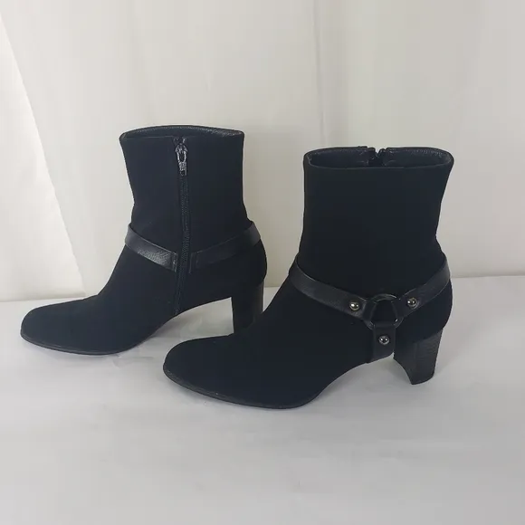 Stuart Weitzman black Gore-Tex zip ankle boots leather stud harness detail 8.5