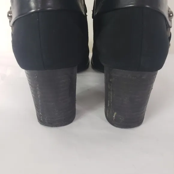 Stuart Weitzman black Gore-Tex zip ankle boots leather stud harness detail 8.5