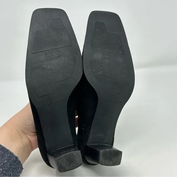 Stuart Weitzman Black Leather Square Tow Heeled Loafers Size 8 W Classic Dressy