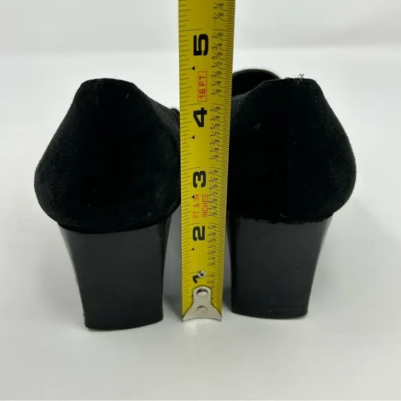 Stuart Weitzman Black Leather Square Tow Heeled Loafers Size 8 W Classic Dressy