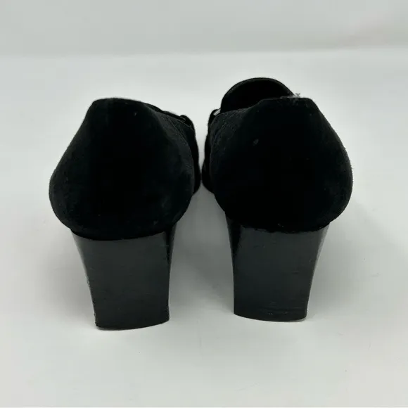 Stuart Weitzman Black Leather Square Tow Heeled Loafers Size 8 W Classic Dressy