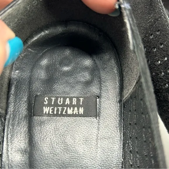 Stuart Weitzman Black Leather Square Tow Heeled Loafers Size 8 W Classic Dressy