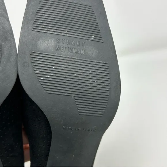 Stuart Weitzman Black Leather Square Tow Heeled Loafers Size 8 W Classic Dressy