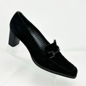 Stuart Weitzman Black Leather Square Tow Heeled Loafers Size 8 W Classic Dressy