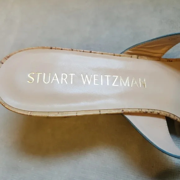 Stuart Weitzman Brigida 50 Suede Cork Thong Sandals in Light Blue Size 11.5 B