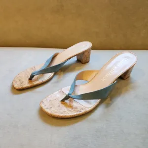 Stuart Weitzman Brigida 50 Suede Cork Thong Sandals in Light Blue Size 11.5 B