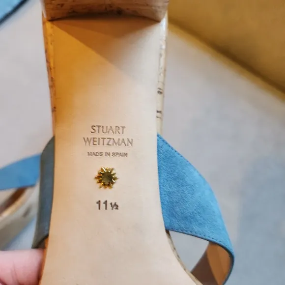 Stuart Weitzman Brigida 50 Suede Cork Thong Sandals in Light Blue Size 11.5 B