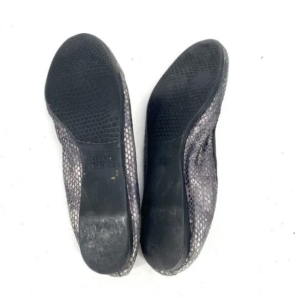 Stuart Weitzman Faux Snakeskin Silver Metallic Ballet Flats Women's Size 8.5