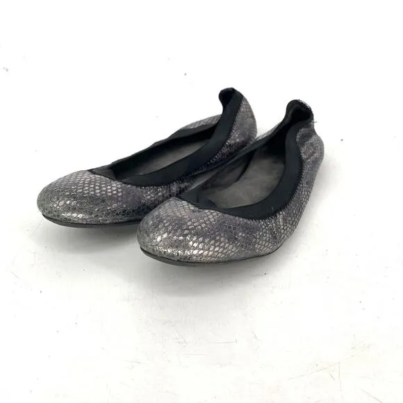 Stuart Weitzman Faux Snakeskin Silver Metallic Ballet Flats Women's Size 8.5