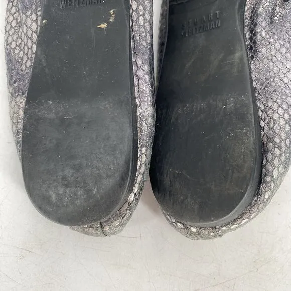 Stuart Weitzman Faux Snakeskin Silver Metallic Ballet Flats Women's Size 8.5