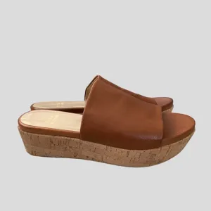 Stuart Weitzman Flat-out Leather &amp; Cork Flatform Slides, Size 6.5