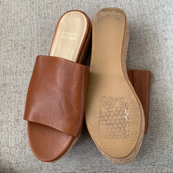 Stuart Weitzman Flat-out Leather &amp; Cork Flatform Slides, Size 6.5