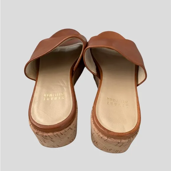 Stuart Weitzman Flat-out Leather &amp; Cork Flatform Slides, Size 6.5