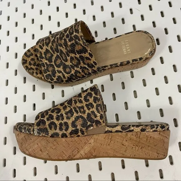 Stuart Weitzman Flatout Leopard Print Platform Wedge Slide Sandals - 6.5
