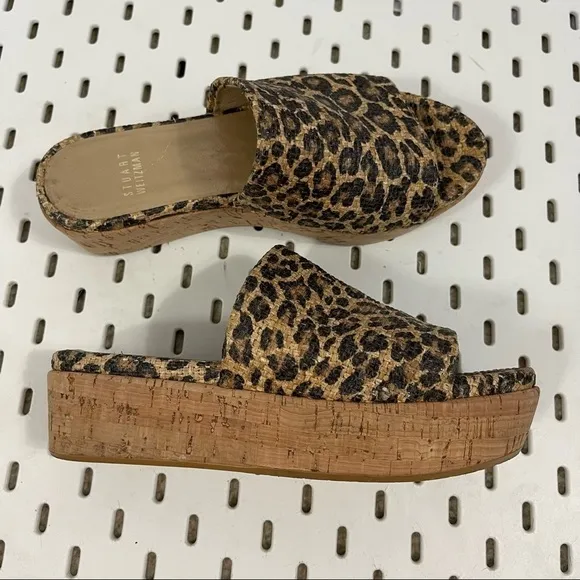 Stuart Weitzman Flatout Leopard Print Platform Wedge Slide Sandals - 6.5