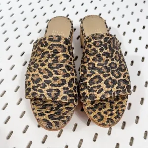 Stuart Weitzman Flatout Leopard Print Platform Wedge Slide Sandals - 6.5