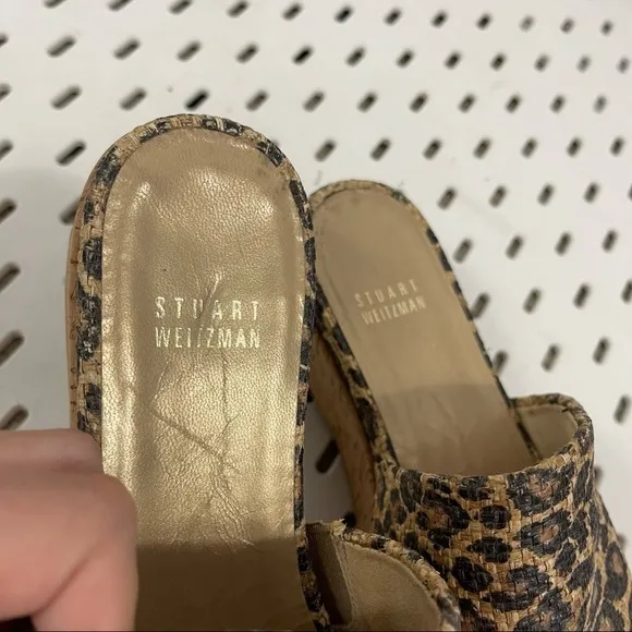 Stuart Weitzman Flatout Leopard Print Platform Wedge Slide Sandals - 6.5
