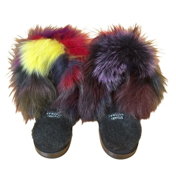 Stuart Weitzman Furgetit Fox Fur Flats Multicolored Mules