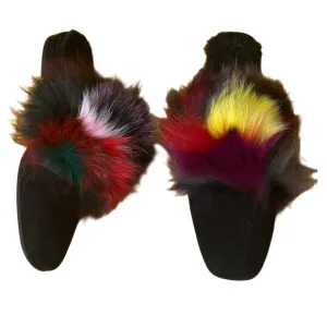 Stuart Weitzman Furgetit Fox Fur Flats Multicolored Mules