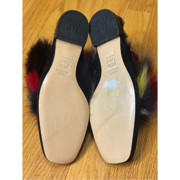 Stuart Weitzman Furgetit Fox Fur Flats Multicolored Mules