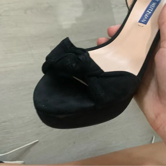 Stuart Weitzman Heels Mirri Knotted Block Sandals in Black Suede