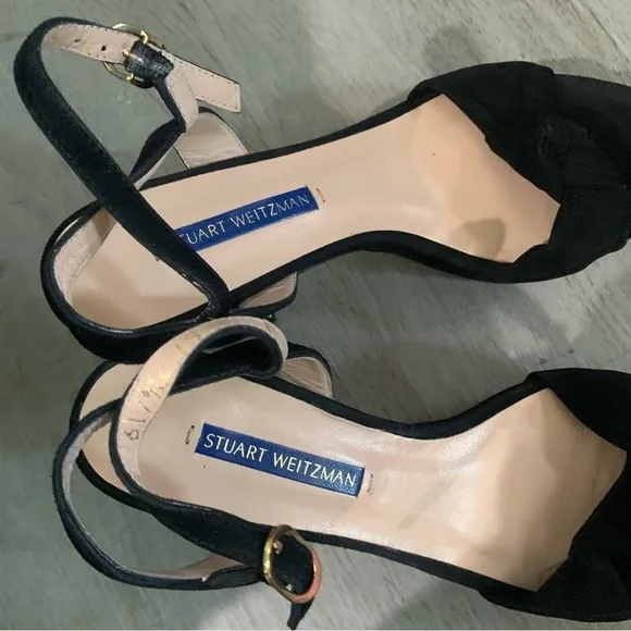 Stuart Weitzman Heels Mirri Knotted Block Sandals in Black Suede