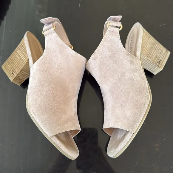 Stuart Weitzman Midler Suede Heel Sandals Nude Blush Tan 7.5