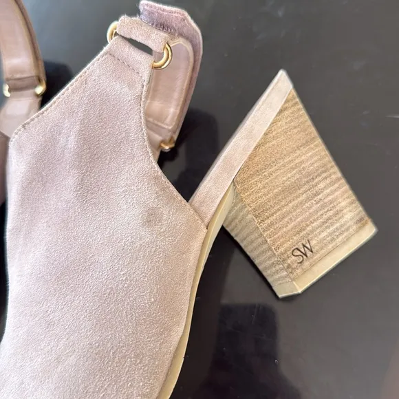 Stuart Weitzman Midler Suede Heel Sandals Nude Blush Tan 7.5