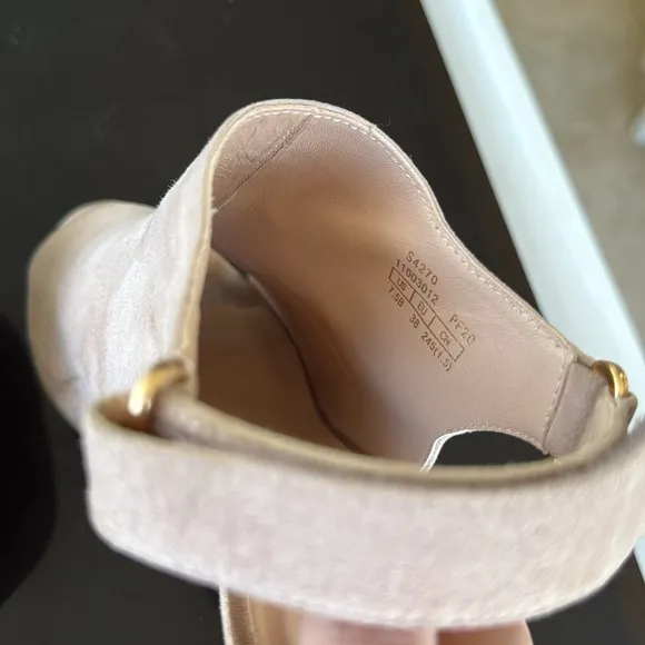 Stuart Weitzman Midler Suede Heel Sandals Nude Blush Tan 7.5