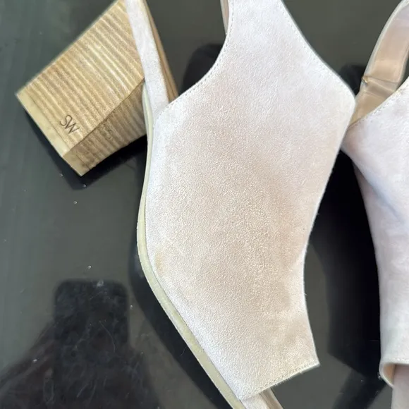 Stuart Weitzman Midler Suede Heel Sandals Nude Blush Tan 7.5