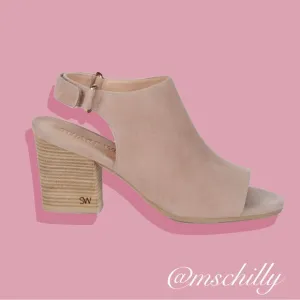 Stuart Weitzman Midler Suede Heel Sandals Nude Blush Tan 7.5