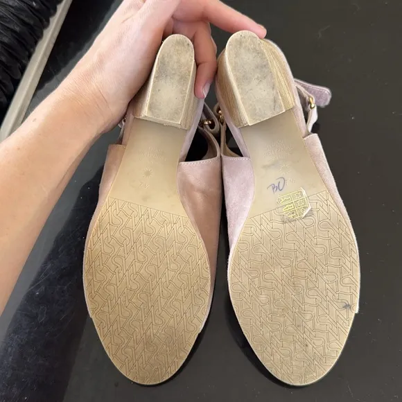 Stuart Weitzman Midler Suede Heel Sandals Nude Blush Tan 7.5