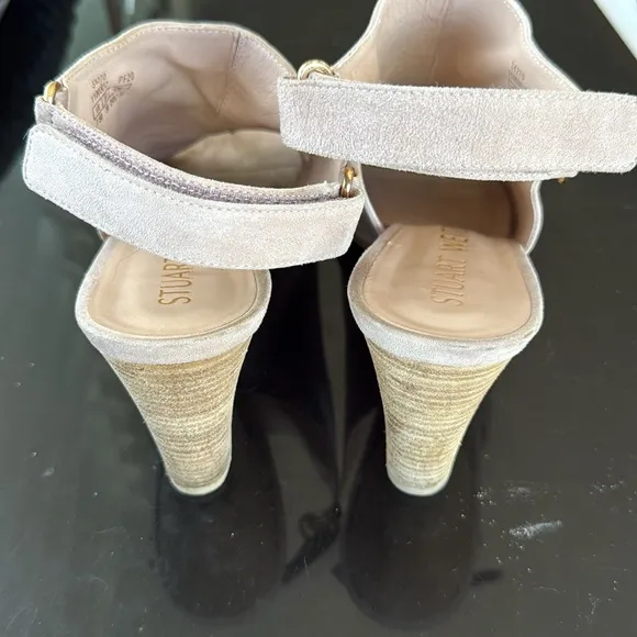 Stuart Weitzman Midler Suede Heel Sandals Nude Blush Tan 7.5