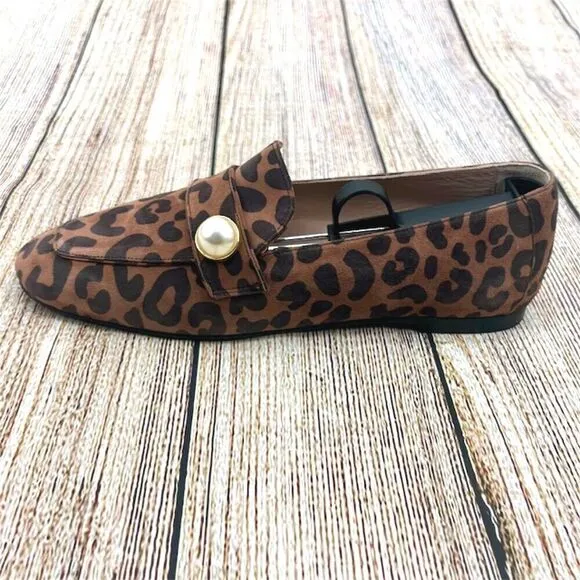Stuart Weitzman Payson Pearl‎ Women's Size 7 B Suede Cheetah Print Loafer Flats